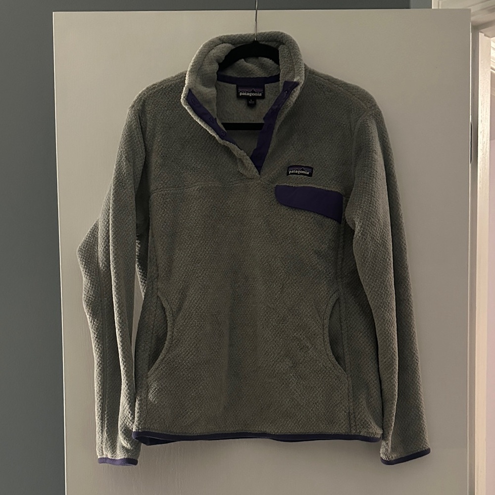 Patagonia Gray Fleece with Purple Trim